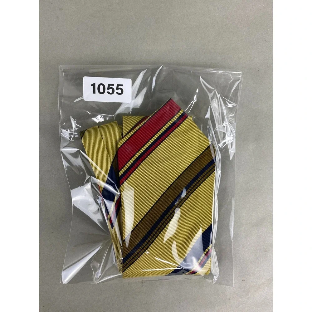 VTG Mens Tie Gold Yellow Red Navy Blue Olive Bold Repp Stripe Preppy 53x3.5